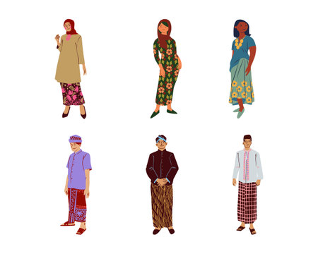 Set of people in traditional clothes. Vector illustration isolated on white background.のイラスト素材