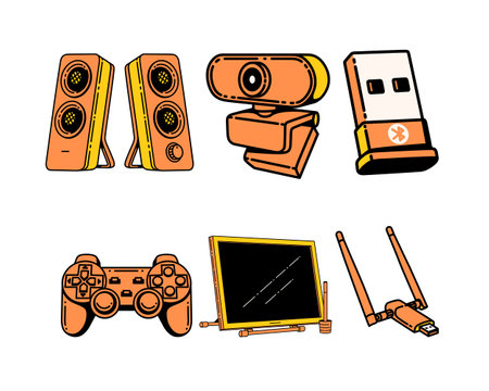Set of video game console icons. Vector illustration in doodle styleのイラスト素材