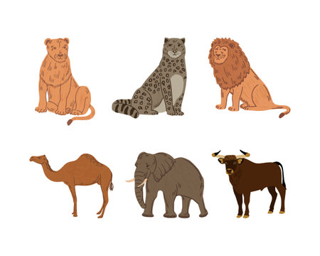Set of wild animals on white background. Vector illustration in cartoon style.のイラスト素材