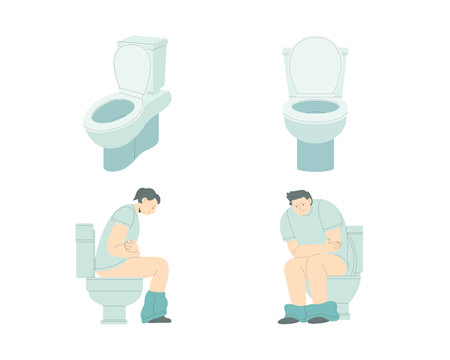 Illustration of a man sitting on the toilet. Vector illustration.のイラスト素材