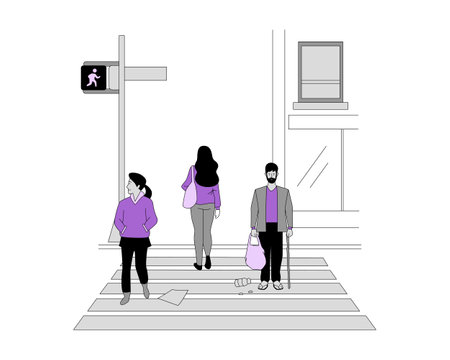 People on the crosswalk in the city. Vector illustration in flat styleのイラスト素材