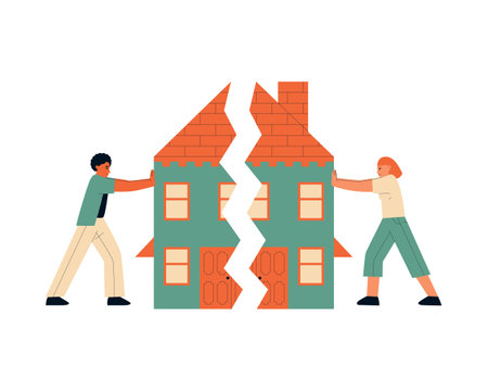 Flat design vector illustration of people building a house isolated on white background.のイラスト素材