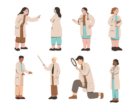 Set of doctors and nurses. Vector illustration in a flat style.のイラスト素材