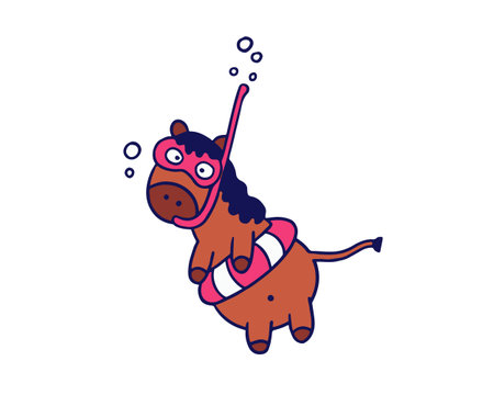 Cute cartoon hippo in a diving mask. Vector illustration.のイラスト素材