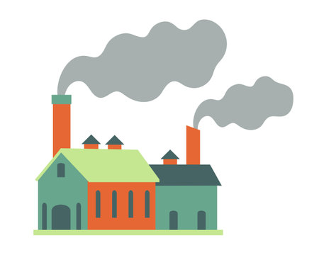 Factory with chimney and smoke on white background. Vector illustration.のイラスト素材