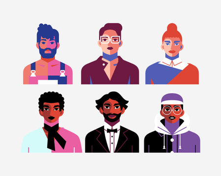 Set of men avatars with different hairstyles. Vector illustration in flat style