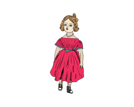 Vector illustration of a girl in a red dress. Sketch style.のイラスト素材