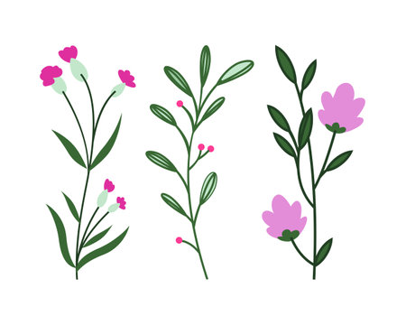 Set of hand drawn flowers. Vector illustration isolated on white background.のイラスト素材