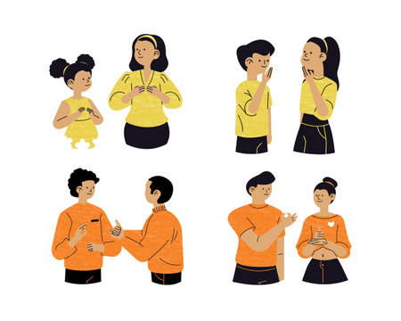 Set of people Talking. Vector illustration in flat cartoon style.のイラスト素材