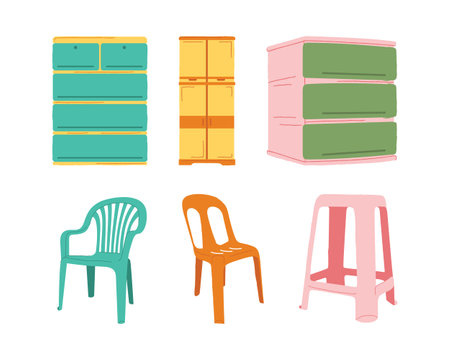 Set of colorful furniture. Furniture for living room and kitchen. Vector illustrationのイラスト素材
