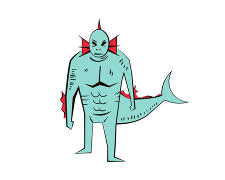 Sketch of a superhero with a shark on a white backgroundのイラスト素材
