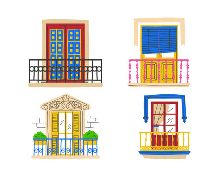 Balcony set. Vector illustration in flat style on white background.のイラスト素材