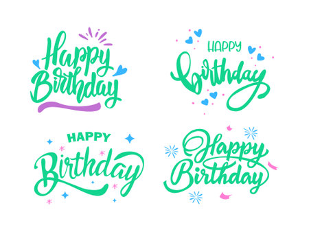 Happy Birthday lettering set. Handwritten calligraphy. Vector illustration.のイラスト素材