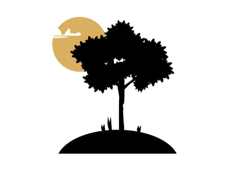 Tree silhouette on a white background. Vector illustration, flat design.のイラスト素材