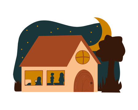 halloween house with tree and moon vector illustartion graphic designのイラスト素材