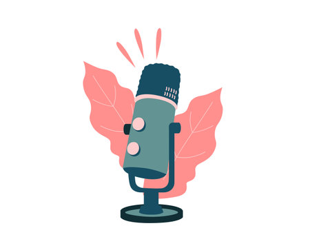 microphone with leafs icon over white background colorful design vector illustrationのイラスト素材