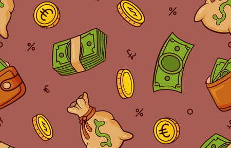 Seamless pattern with money. Vector illustration in cartoon style.の写真素材