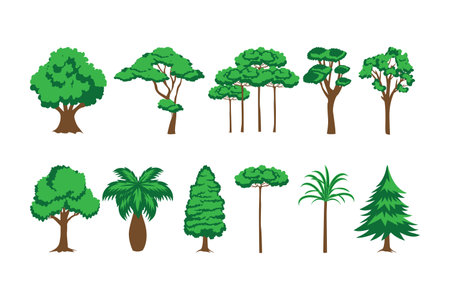 Set of trees. Vector illustration isolated on white background. Flat style.のイラスト素材