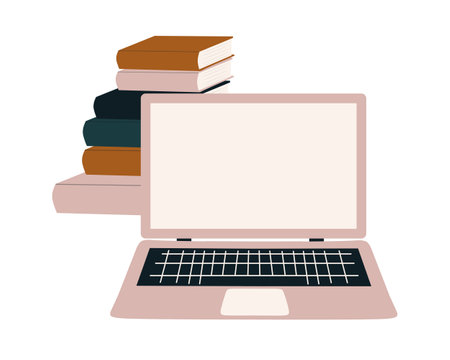 laptop computer with books isolated icon vector illustration designのイラスト素材