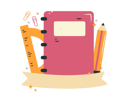 Back to school concept. School supplies. Vector illustration in flat styleのイラスト素材