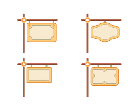 Set of wooden signboard icons. Vector illustration in flat style.のイラスト素材