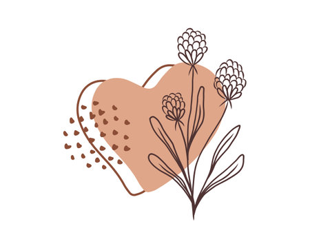 Hand drawn vector abstract floral background with flowers, leaves and heart.のイラスト素材