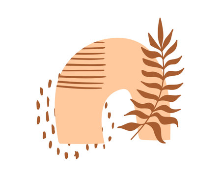 Alphabet letter O with leaves. Hand drawn vector illustration in scandinavian style.のイラスト素材