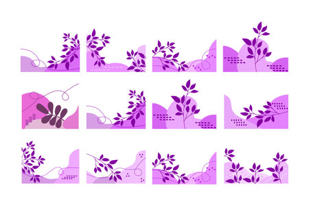 Set of floral banners with leaves. Vector illustration in flat style.のイラスト素材