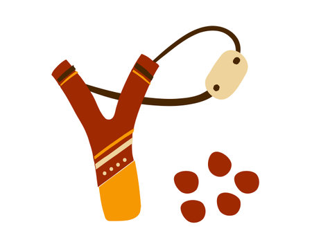 Wooden slingshot and pebbles stones vector illustration. vector artのイラスト素材