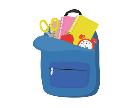 School bag with stationery. Back to school. Vector illustration.のイラスト素材