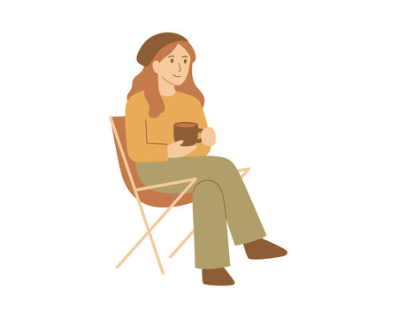 woman sitting in chair with coffee cup isolated icon vector illustration desingのイラスト素材