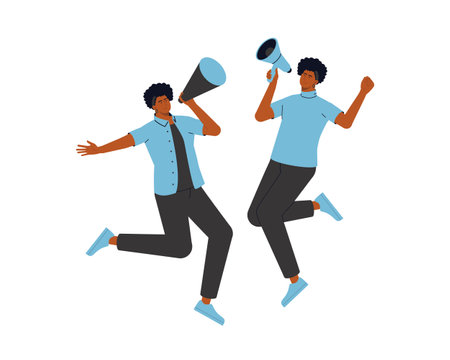 interracial men with megaphone avatar character vector illustration desingのイラスト素材