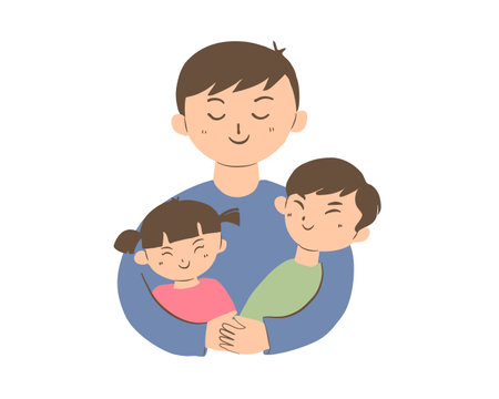Happy family. Father and children. Vector illustration in cartoon style.のイラスト素材