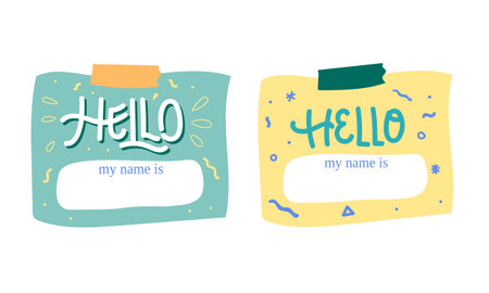 Hello My Name is poster. Hand drawn vector lettering. Isolated on white background.のイラスト素材