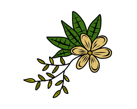 cute flower with branch and leafs isolated icon vector illustration designのイラスト素材
