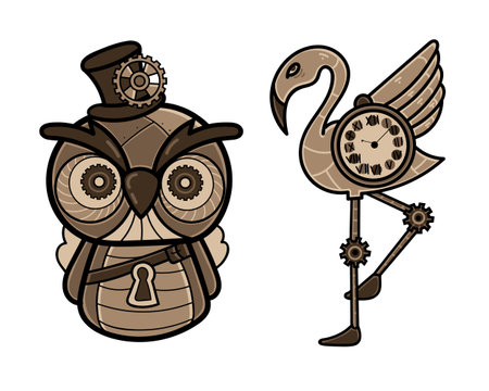 Owl, Bird and clock on white background. Vector illustration.のイラスト素材