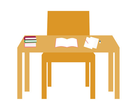 school desk with books and pencils isolated icon vector illustration desingの写真素材