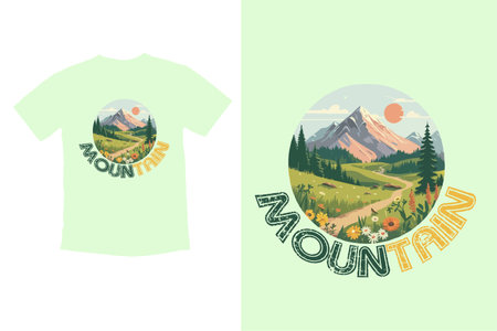 T-shirt print design with mountains and forest. Vector illustration.のイラスト素材