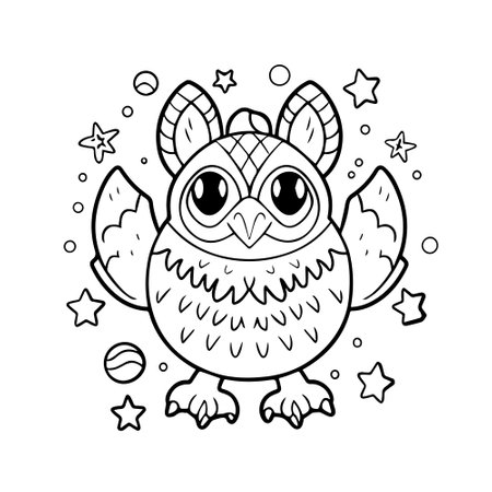 Coloring book for children: owl with stars. Vector illustration.のイラスト素材
