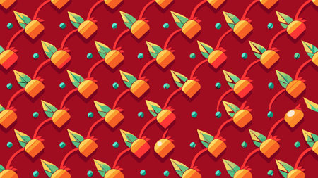 Seamless pattern with orange fruits and berries. Vector illustration.