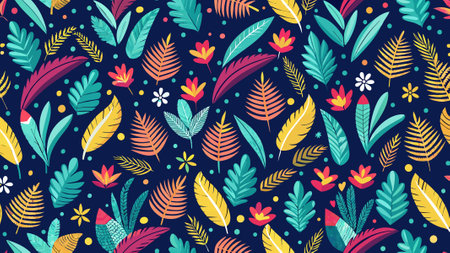 Seamless pattern with tropical leaves and flowers. Vector illustration.のイラスト素材