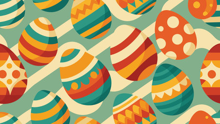 Seamless pattern with Easter eggs. Vector illustration in flat style.のイラスト素材
