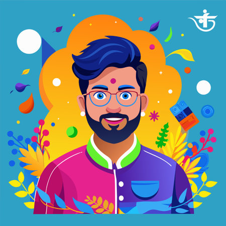 Happy Holi. Vector illustration in flat style.のイラスト素材