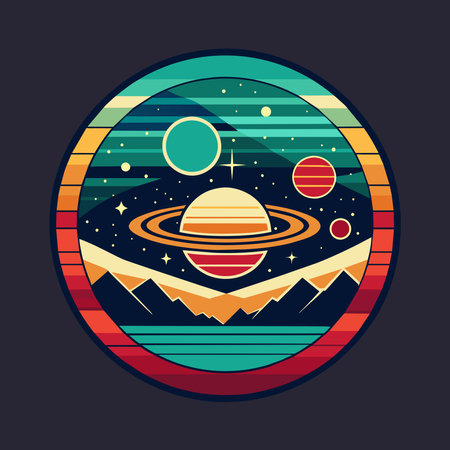 Vector illustration of planet Saturn in the starry sky in retro style.のイラスト素材