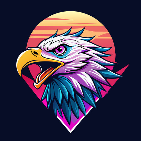 Eagle head mascot with heart and sun on the background. Vector illustration.のイラスト素材