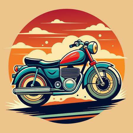 Motorcycle on the background of the sunset. Vector illustration in retro style.のイラスト素材