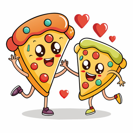 Pizza character with heart  vector illustration.のイラスト素材