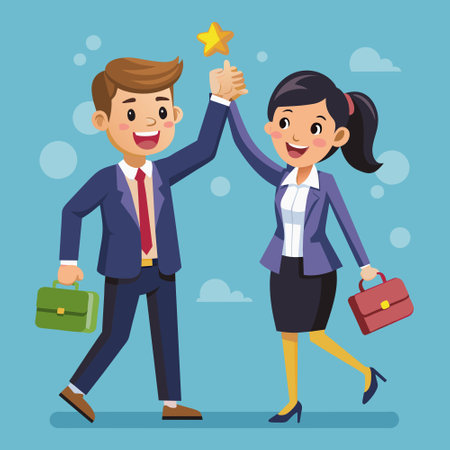 Businessman and businesswoman giving high five, success concept cartoon vector illustration.のイラスト素材