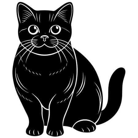 Black cat sitting on white background. Vector illustration for your design.のイラスト素材