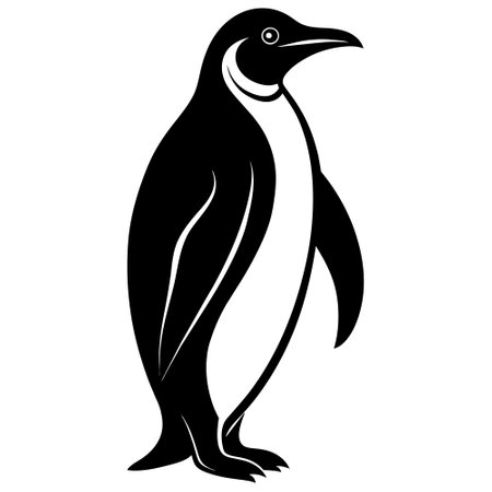 Black and white penguin silhouette isolated on white background. Vector illustration.のイラスト素材